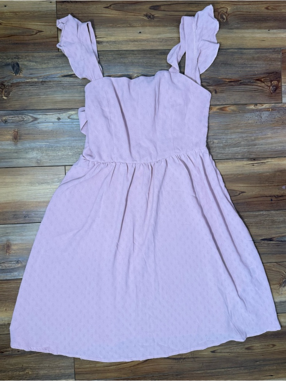 SHEIN Pink Swiss Dot Tie Strap Mini Dress Womens Medium Ruched A-Line Summer